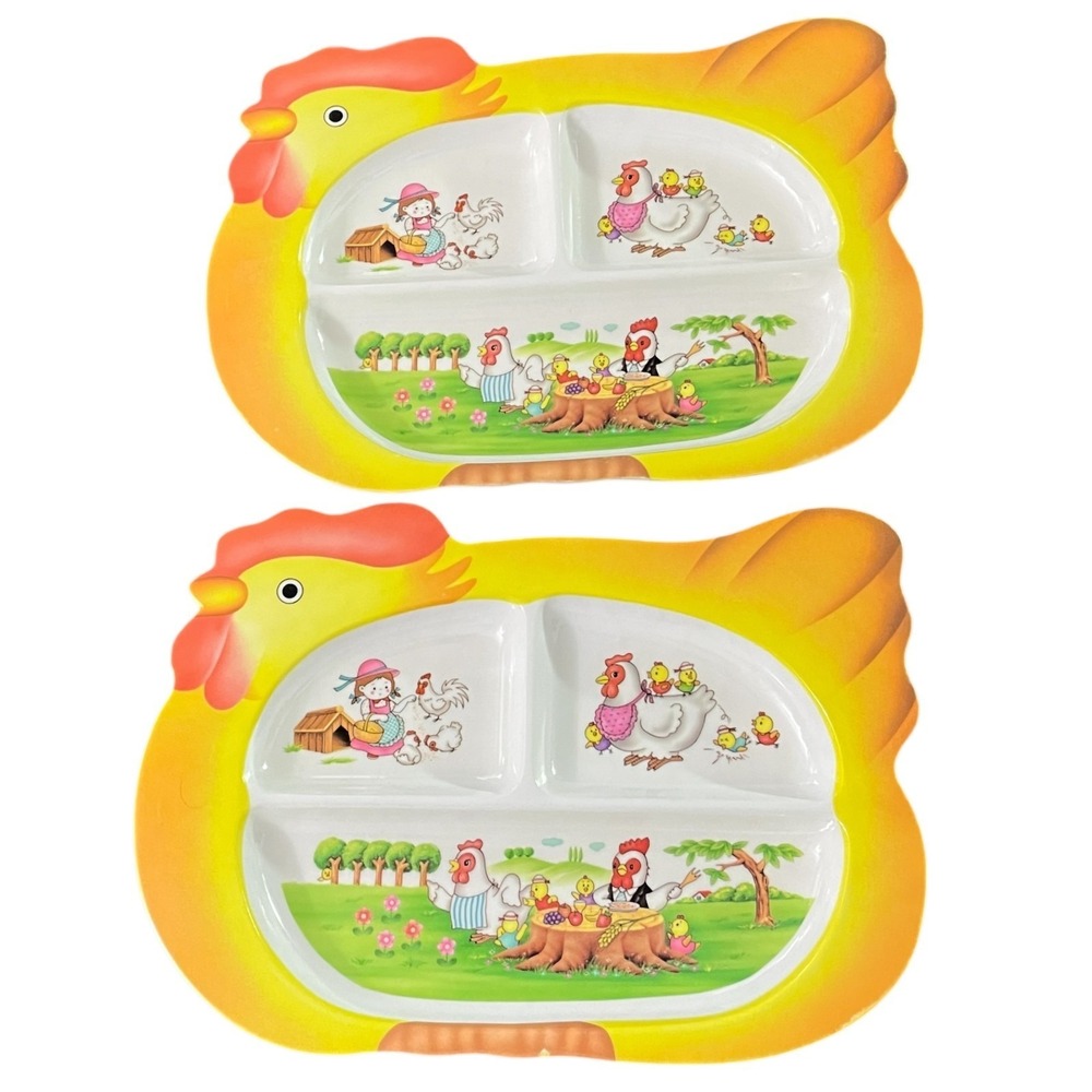 Melamine Wendy Divided Plastic Plate Chicken Country Farm No.W888 - Set of 2